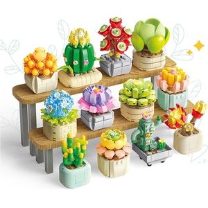 𝟭𝟬𝟵𝟱 PCS Succulent Flower Building Set, 12 Beautifully Potted Plants